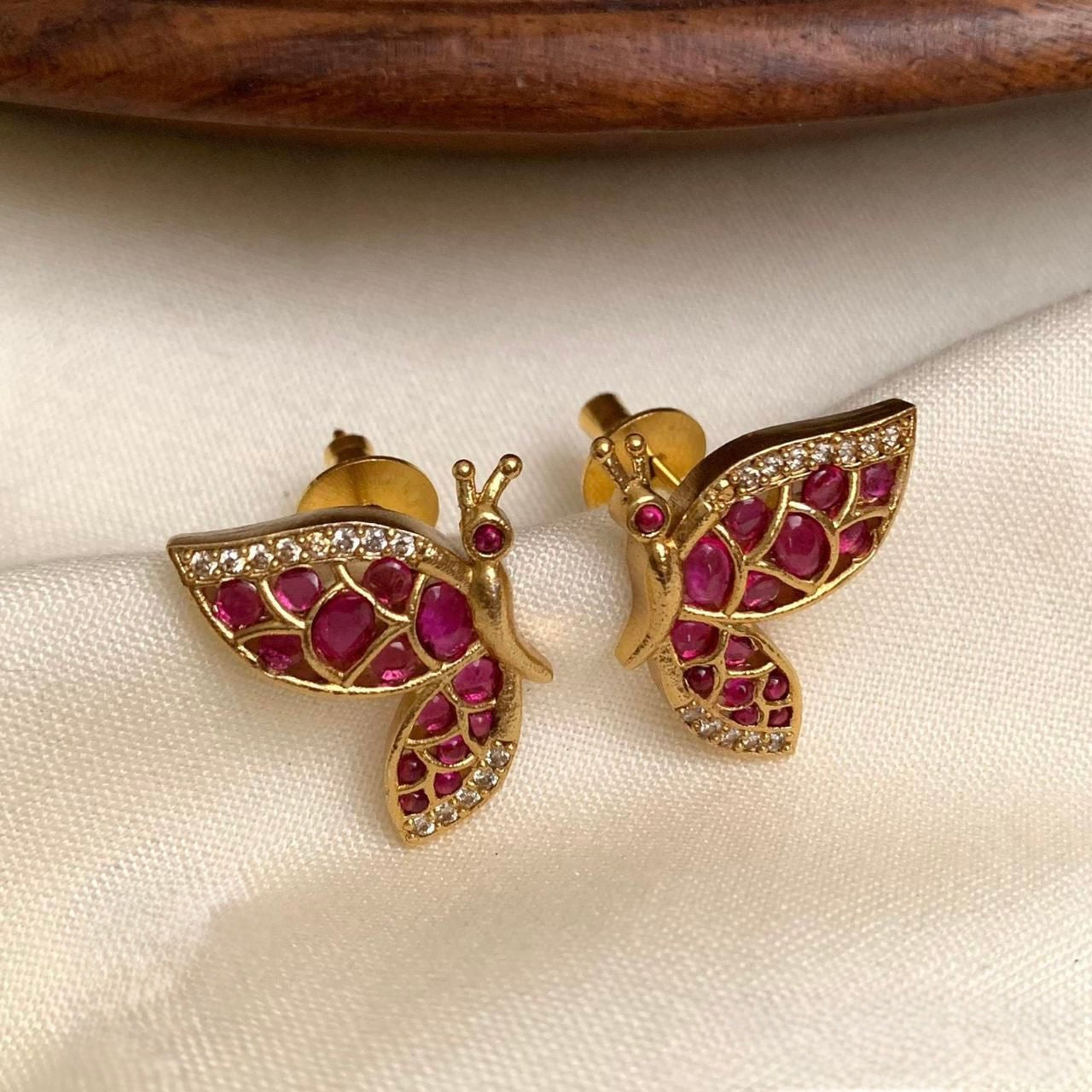 Gold-Toned Butterfly Designed Stud Earrings ER 889