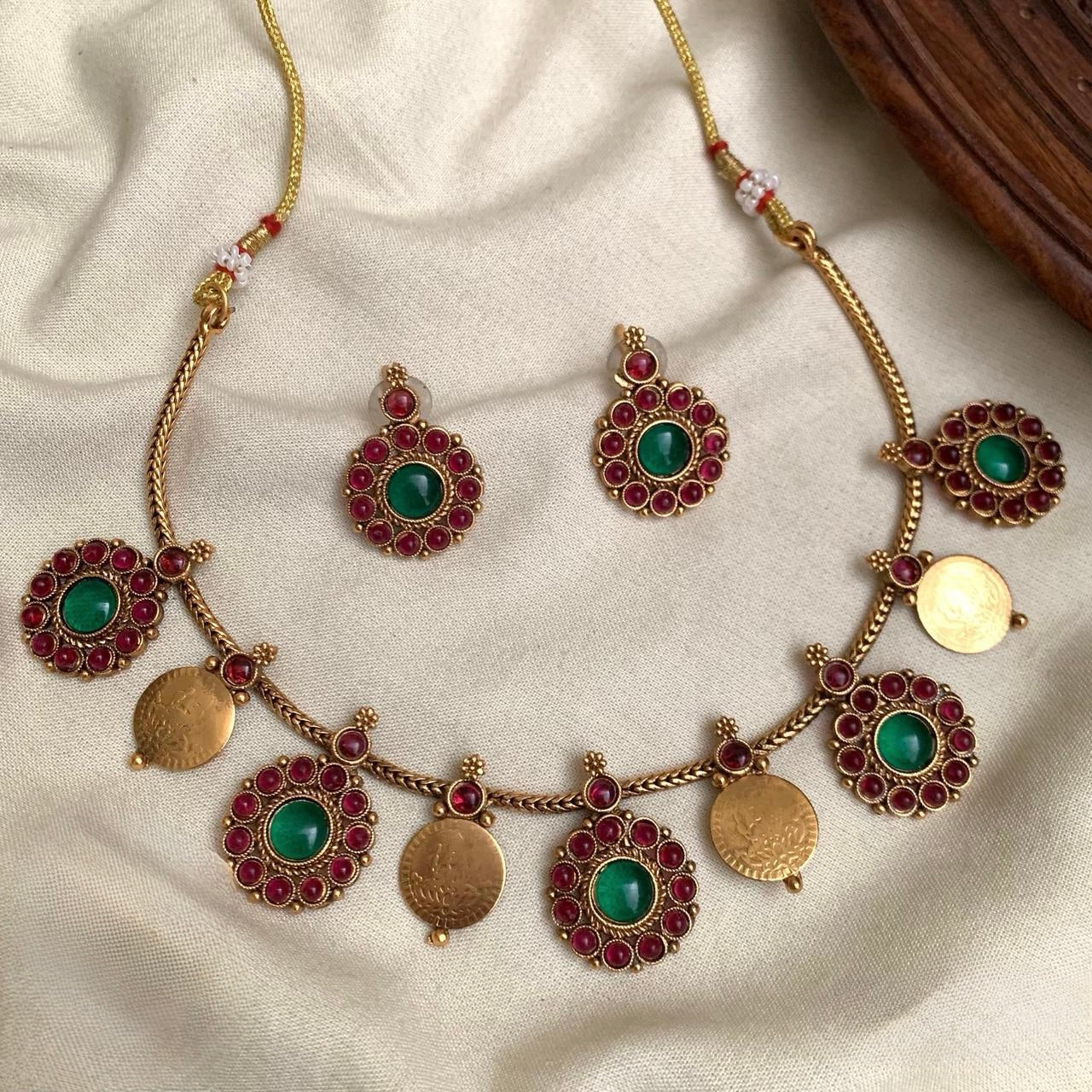 Gold-Toned Floral Kaasu Lakshmi Necklace 1170