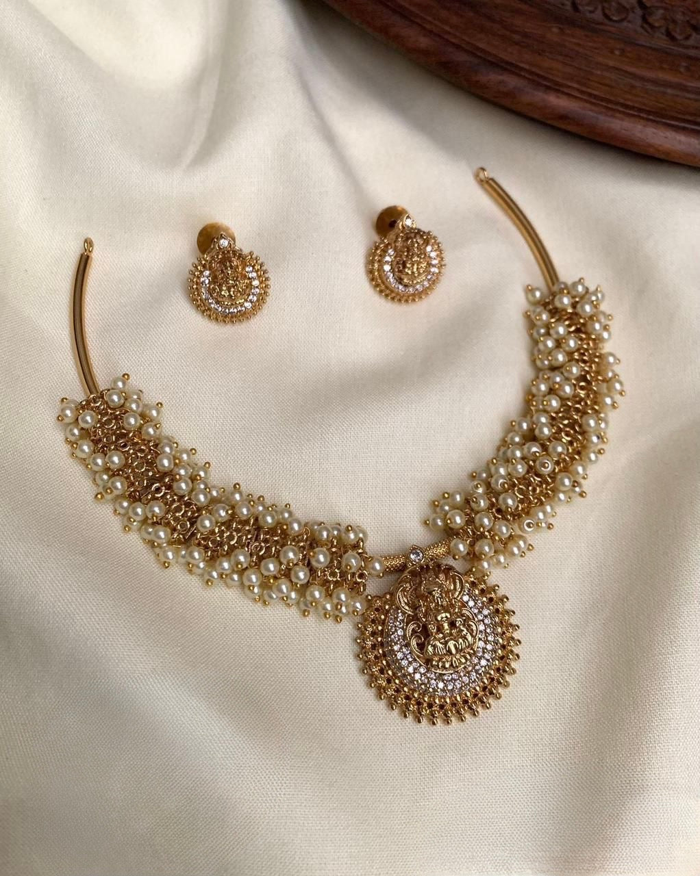 Gold-Polish Ghungroo Nagas Lakshmi Necklace 1583