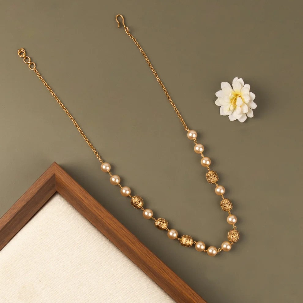 Gold-Toned Pearl Beaded Mala Ma 110