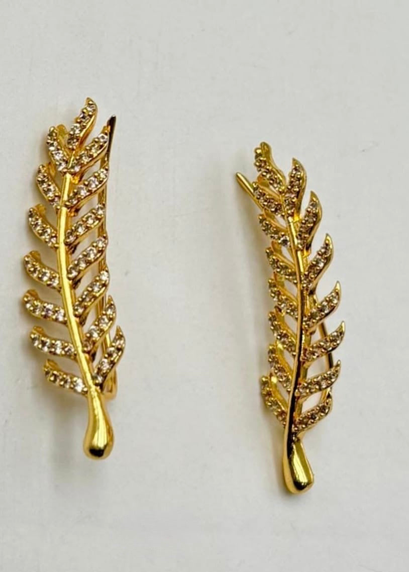 Gold-Toned Leaf-Designed AD EarCuff Earrings ER 865