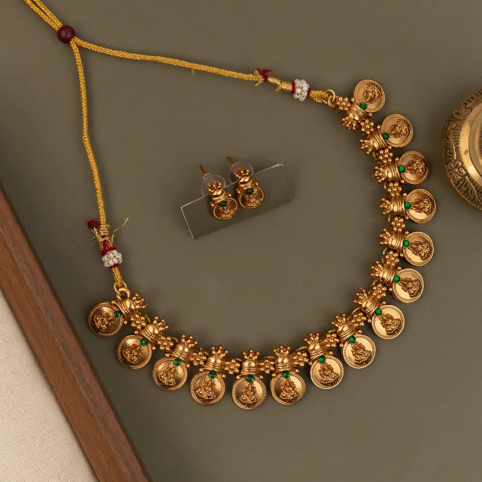 Gold-Toned Kaasu Lakshmi Choker Necklace 1608