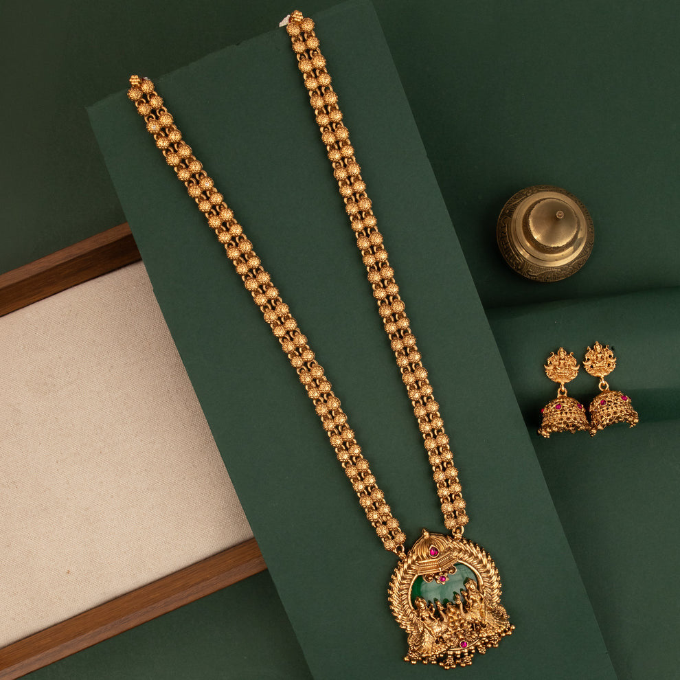 Gold-Toned Traditional Peacock Lakshmi Long Necklace 1963