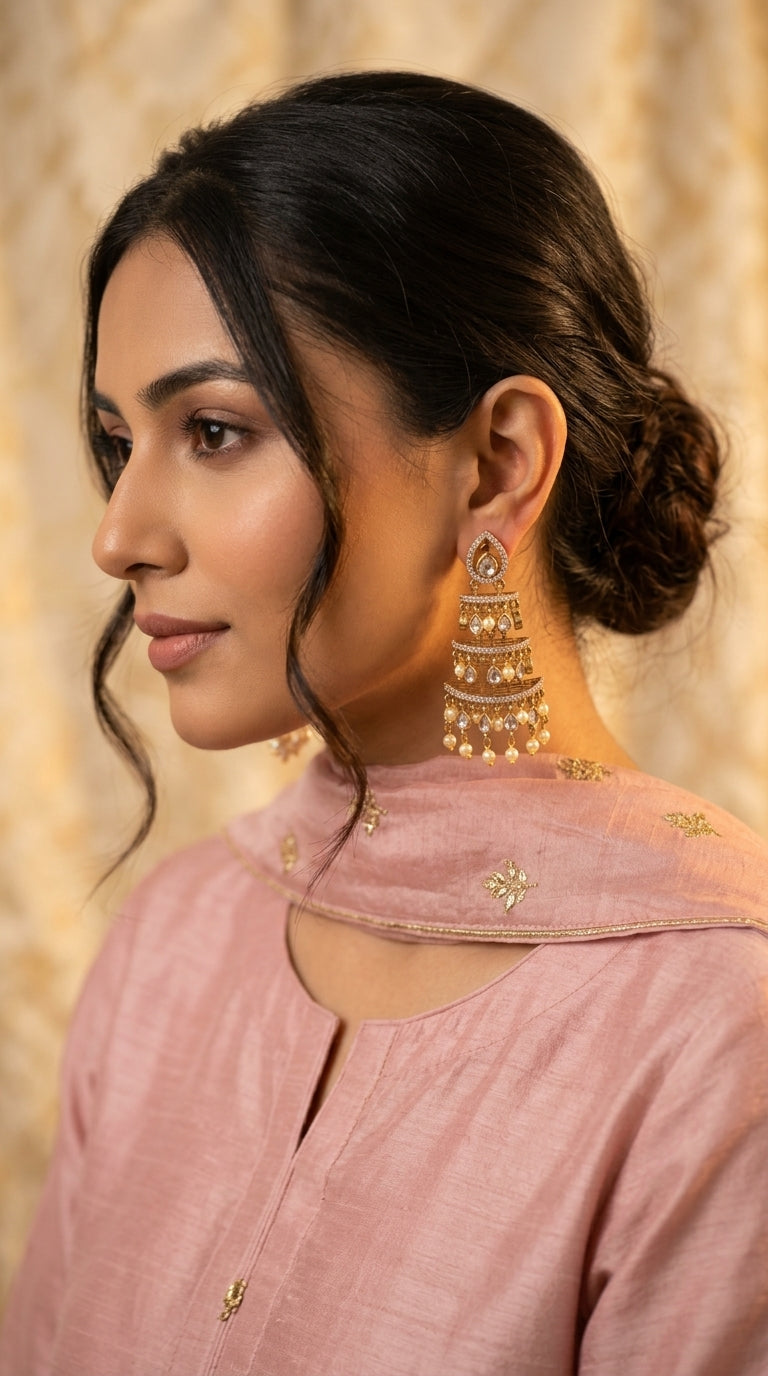 Mehendi Polish Three-Layer Tear-Drop Bead Hanging Earrings ER 898