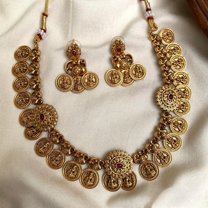 Gold-Toned Lakshmi Peacock motif Kaasu Necklace 589