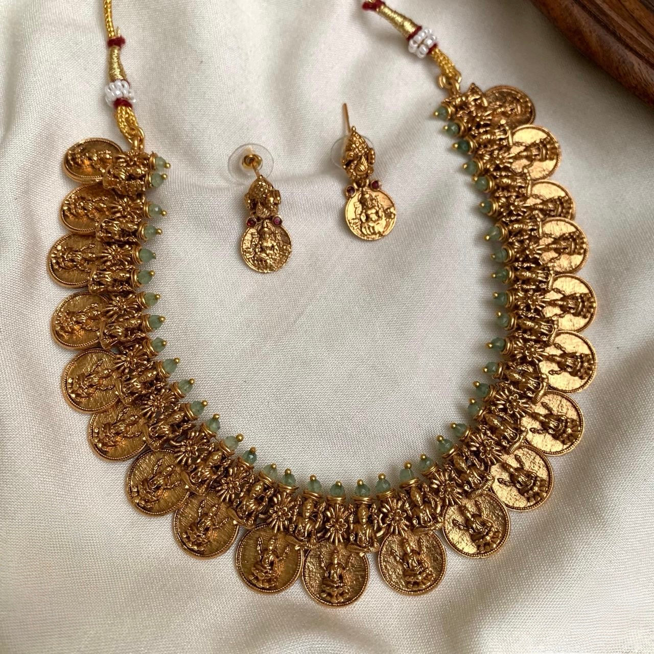 Gold-Toned-Kaasu Designed Lakshmi Necklace 1421