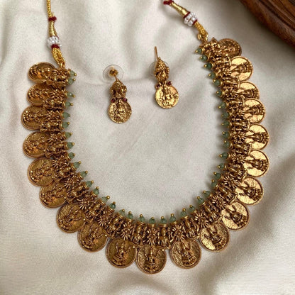 Gold-Toned-Kaasu Designed Lakshmi Necklace 1421