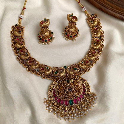 Gold-Toned Peacock Pushpa Pearl Beaded Necklace 1413