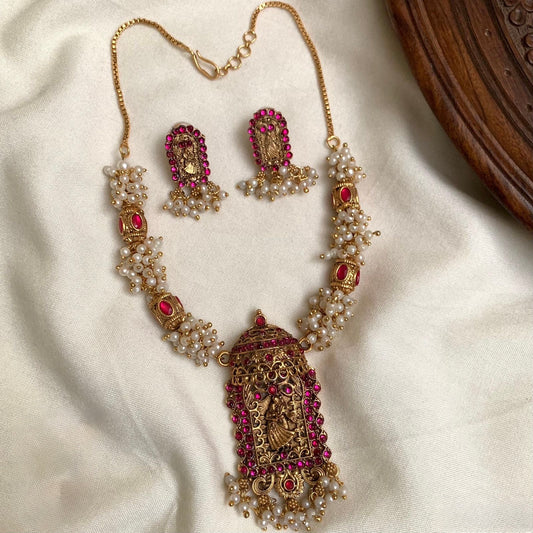 Gold-Toned Temple Pearl Designed Necklace 1444