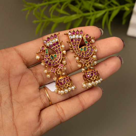 Gold-Toned Peacock Motif Jhumka Hanging Earrings ER 901