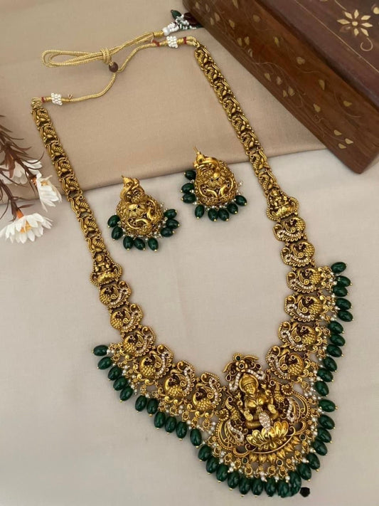 Glossy-Gold Finish AD Long Necklace 1261