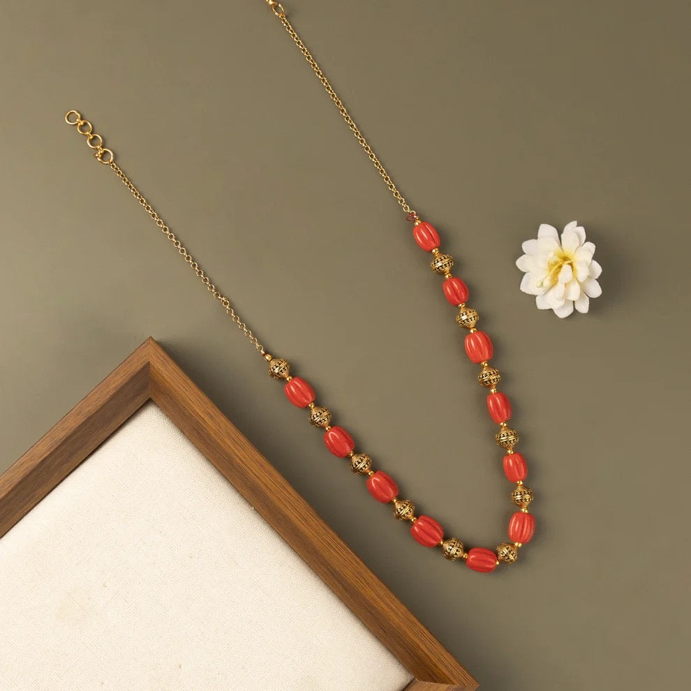 Gold-Toned Coral Beaded  Mala Ma 107