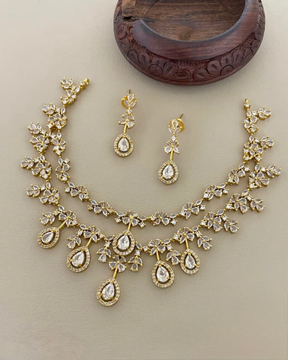 Gold-Polish Two-Layer Tear-Drop AD  Necklace 1590
