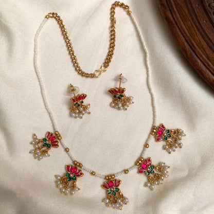 Gold-Toned Lotus Pearl Simple Necklace 164