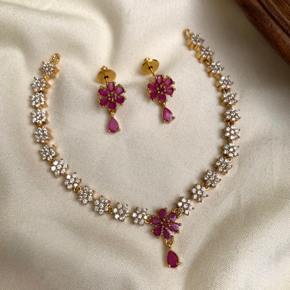 Gold-Toned Floral Stone-Studded AD Necklace 1602