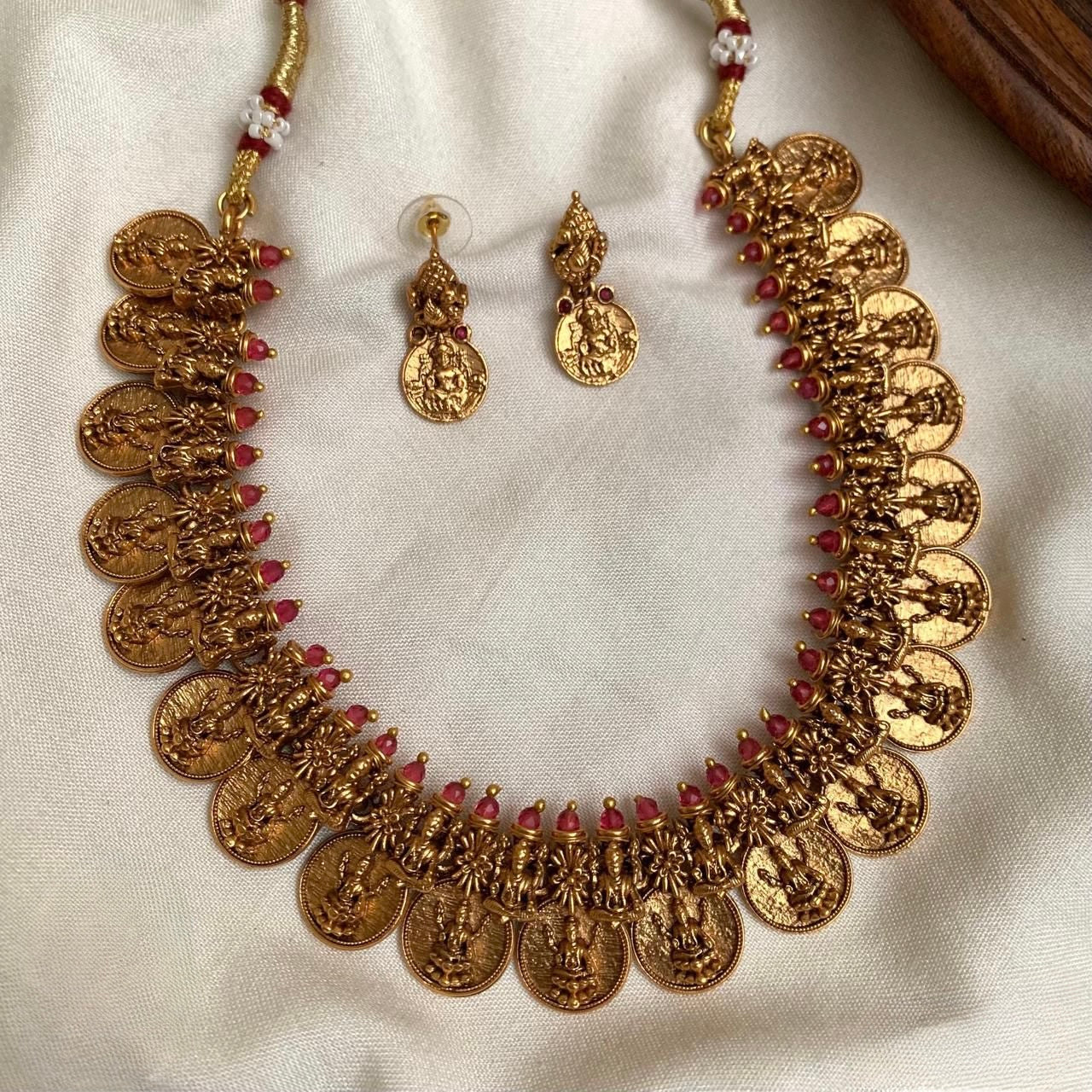 Gold-Toned-Kaasu Designed Lakshmi Necklace 1421