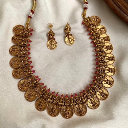 Gold-Toned-Kaasu Designed Lakshmi Necklace 1421
