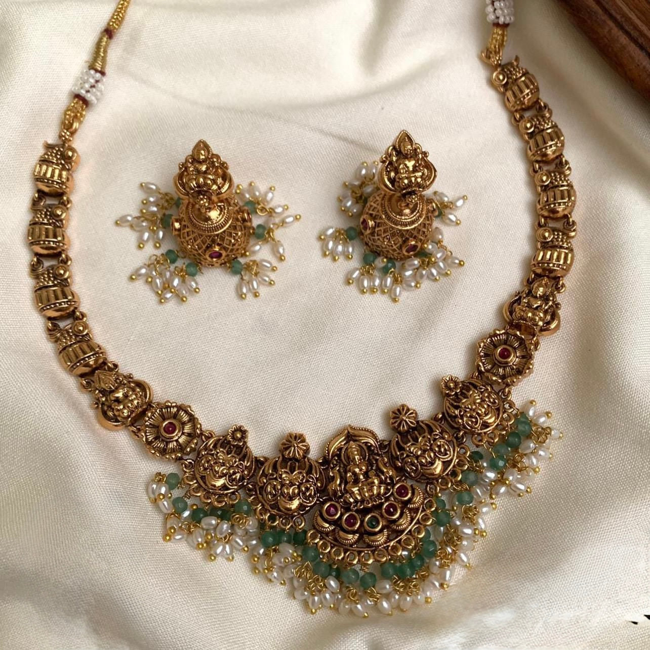 Premium Antique Lakshmi Floral Peacock Necklace 1462