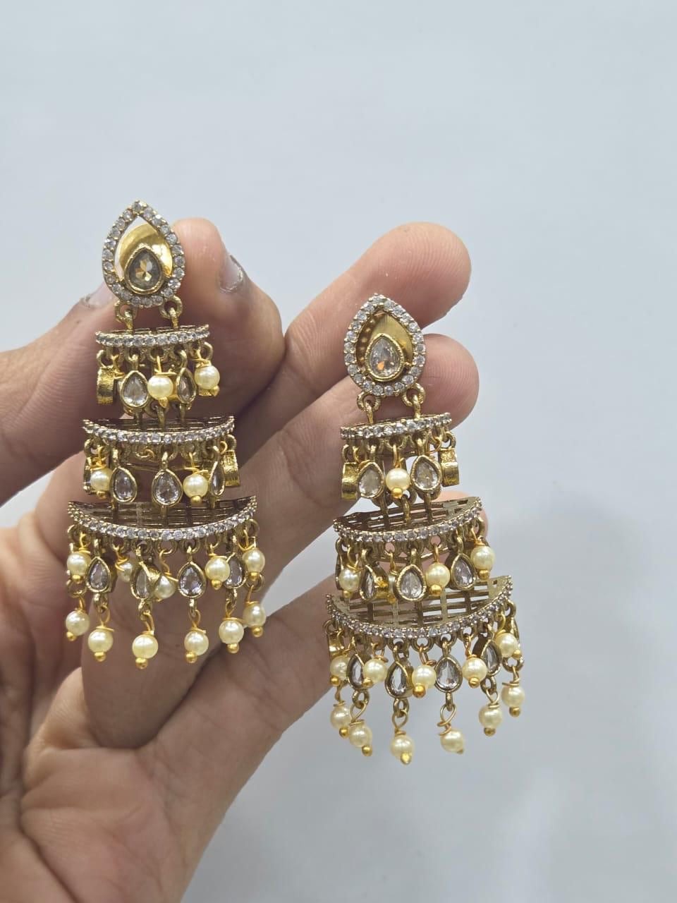 Mehendi Polish Three-Layer Tear-Drop Bead Hanging Earrings ER 898