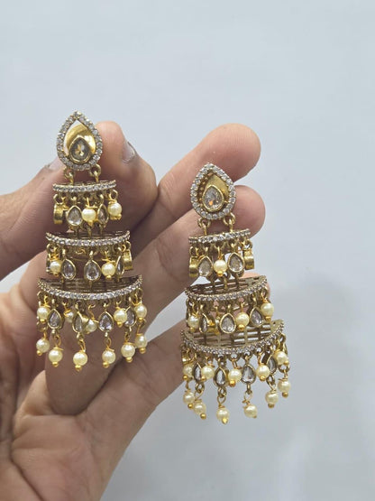 Mehendi Polish Three-Layer Tear-Drop Bead Hanging Earrings ER 898
