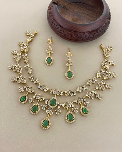 Gold-Polish Two-Layer Tear-Drop AD  Necklace 1590