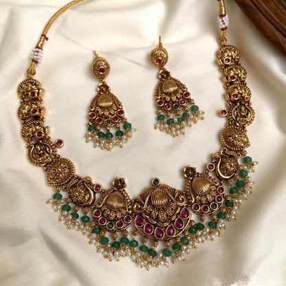 Premium Antique Floral Peacock Motif Necklace  1464