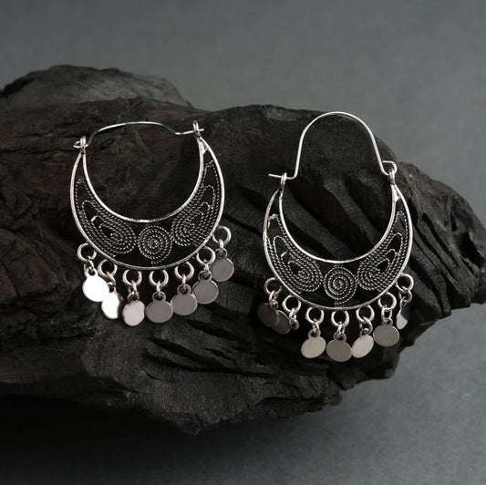 Silver Plated Designed Artwork With Hanging Charms Chandbali Earring  ER 66