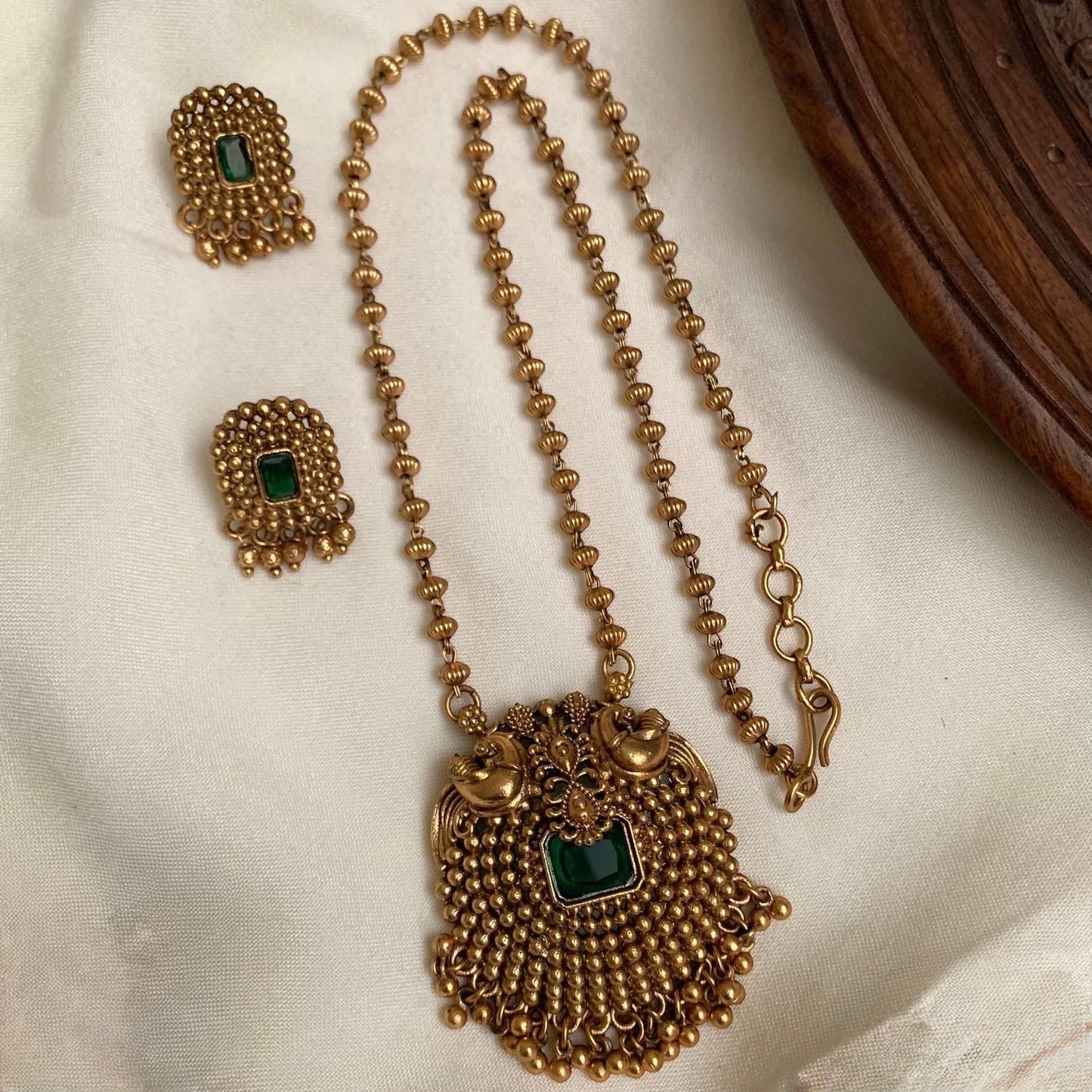Gold-Toned Non-Idol Peacock Motif Long Necklace 1600