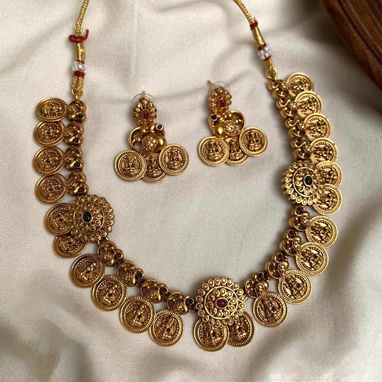 Gold-Toned Lakshmi Peacock motif Kaasu Necklace 589