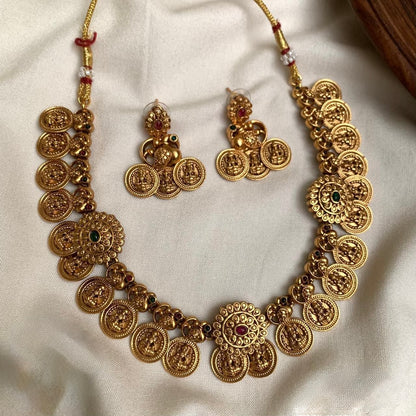 Gold-Toned Lakshmi Peacock motif Kaasu Necklace 589