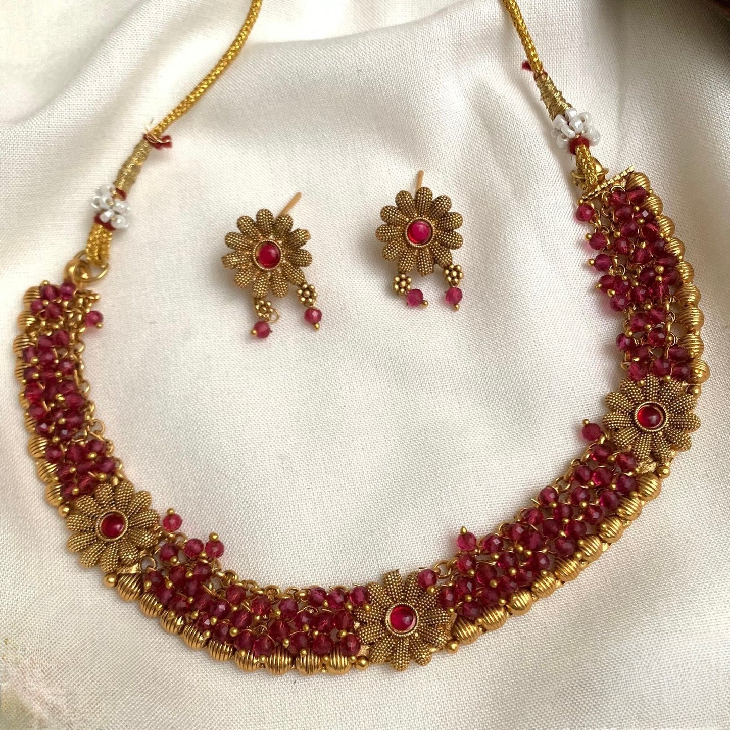 Gold-Toned Ghungroo Floral Pearl Necklace 953