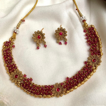 Gold-Toned Ghungroo Floral Pearl Necklace 953