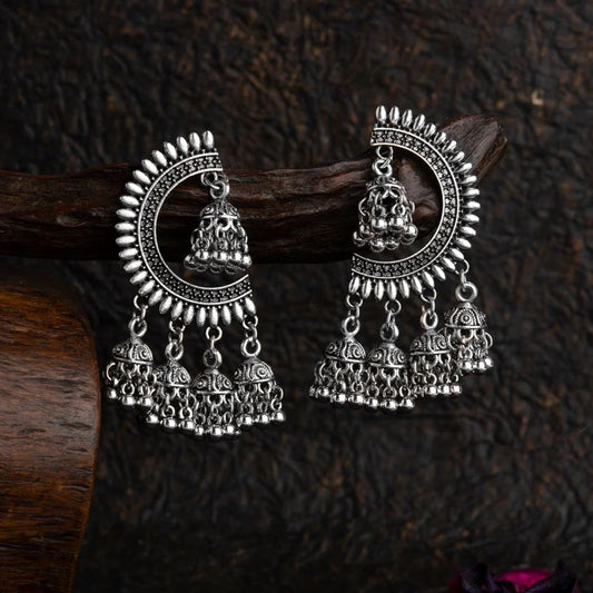 Silver Plated Design Artwork With Five Jhumki Fashion Antique Oxidised Earring ER 58