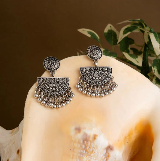 Silver / Gold Plated Geometric Artwork Design With Beads Fashion Anique Oxidised Earring   ER  56