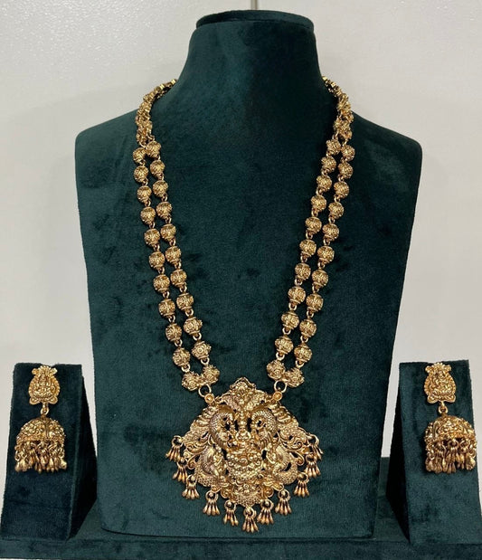 Gold-Toned Lakshmi Two Layer Long Haram Necklace 1164