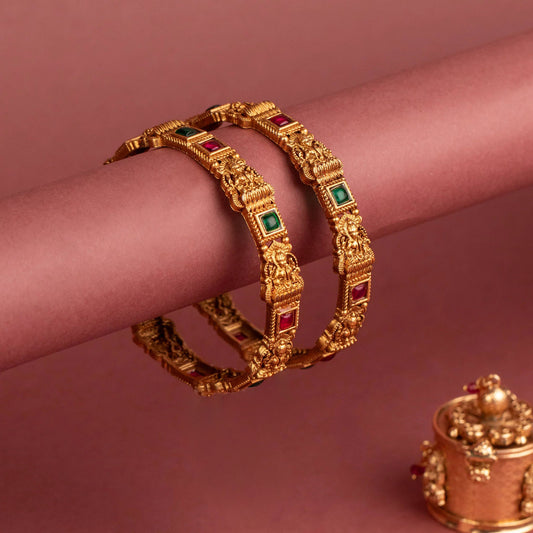 Gold-Toned Lakshmi  Stone bangles BA 331{Set of 2}