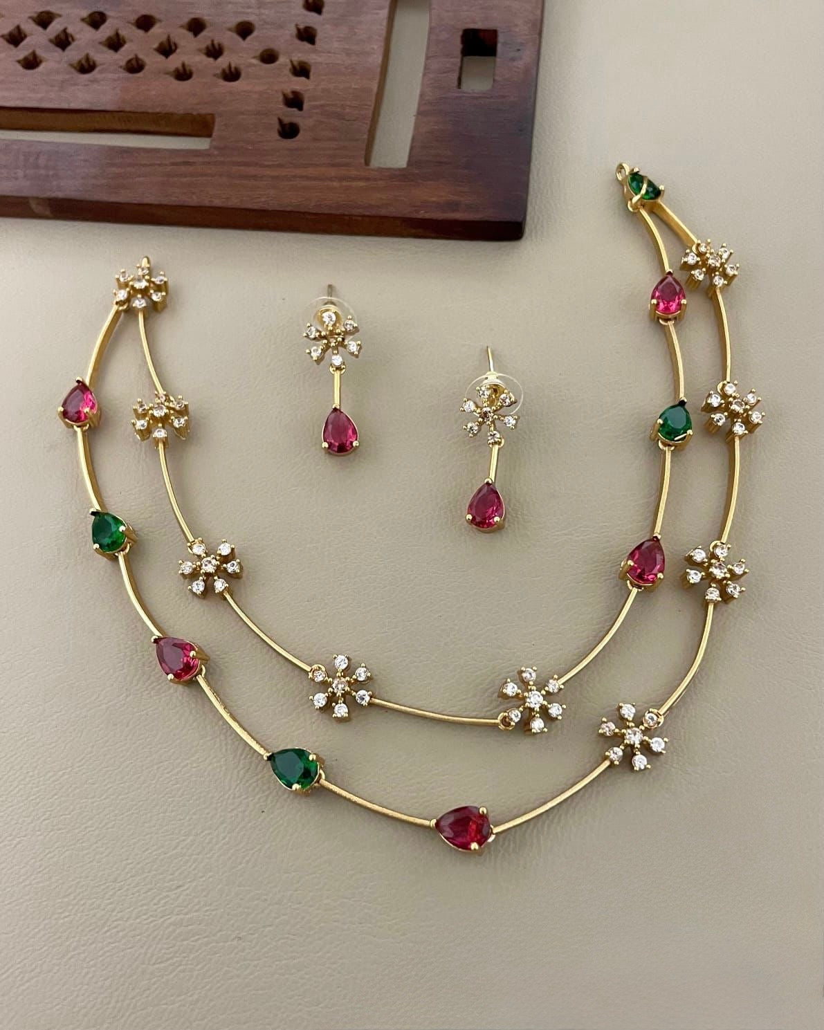 Gold-Toned Two-layer Stone-Studded Necklace 1457