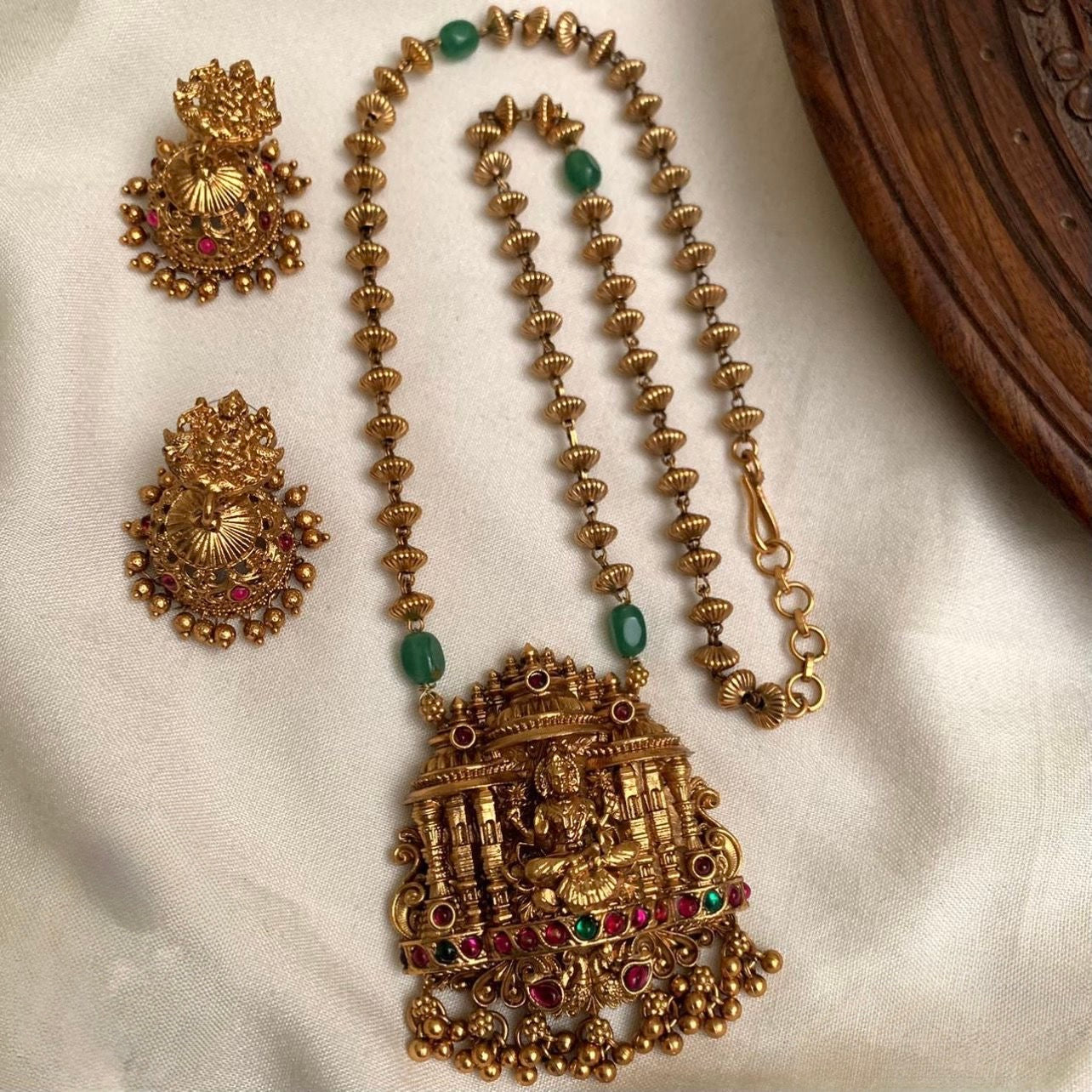 Gold-Toned Temple Lakshmi Beaded Necklace 817