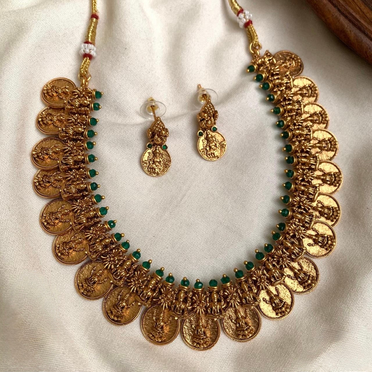 Gold-Toned-Kaasu Designed Lakshmi Necklace 1421