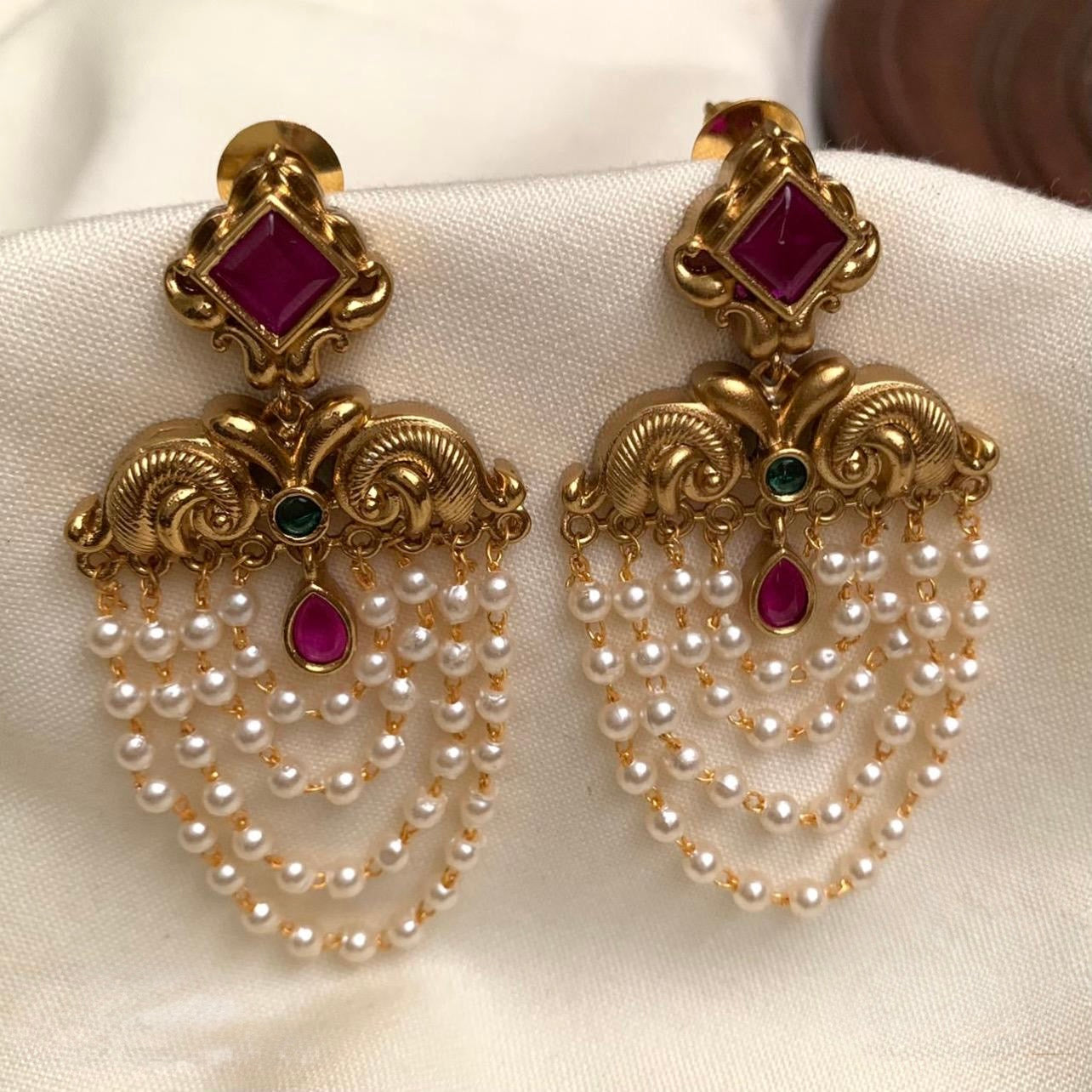 Gold-Toned Peacock Pearl Earrings  ER 867