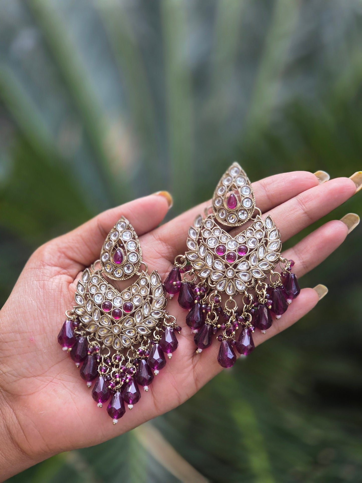 Mehendi-Gold Kundan Chandbali Earrings ER 781