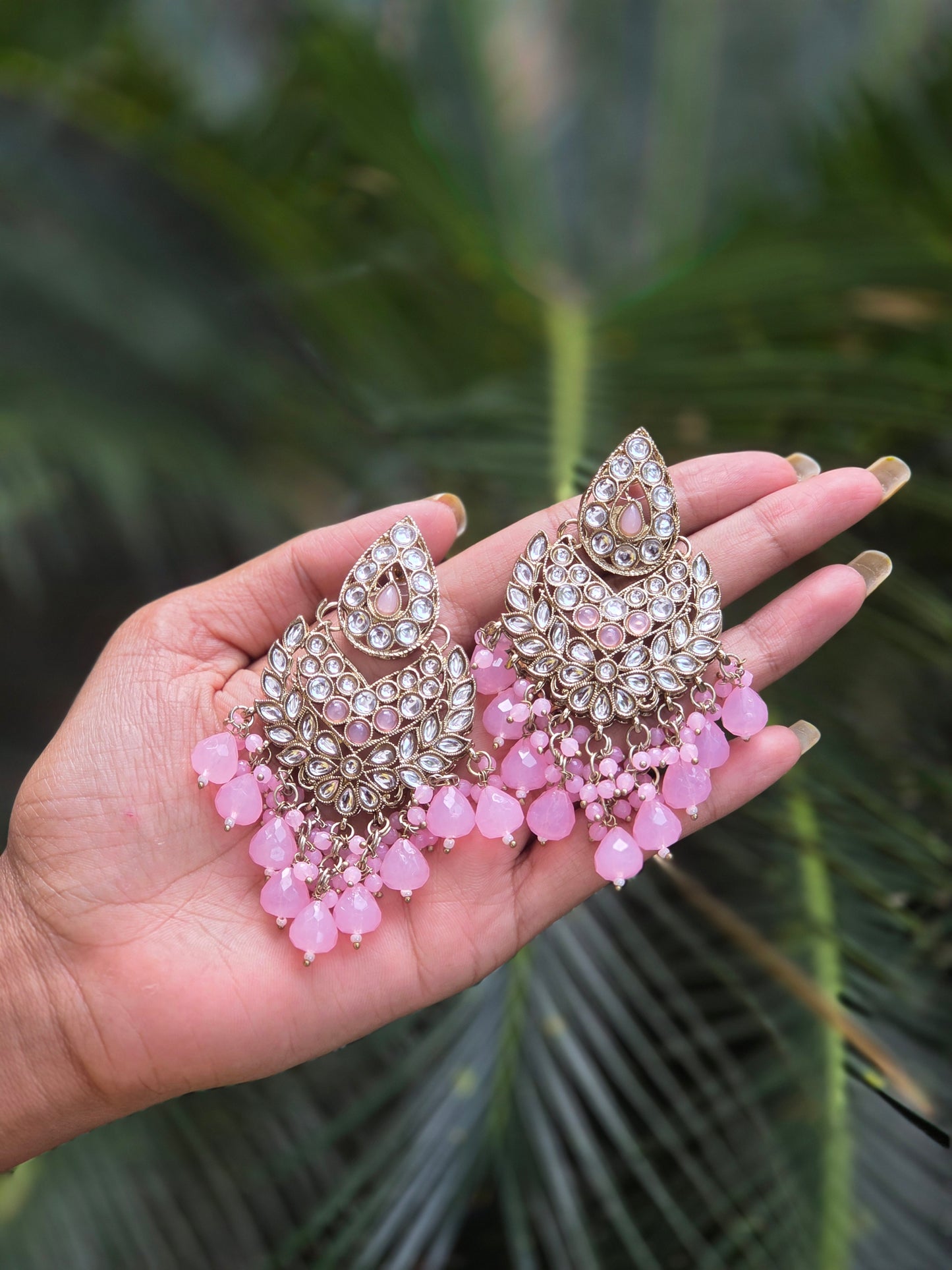 Mehendi-Gold Kundan Chandbali Earrings ER 781
