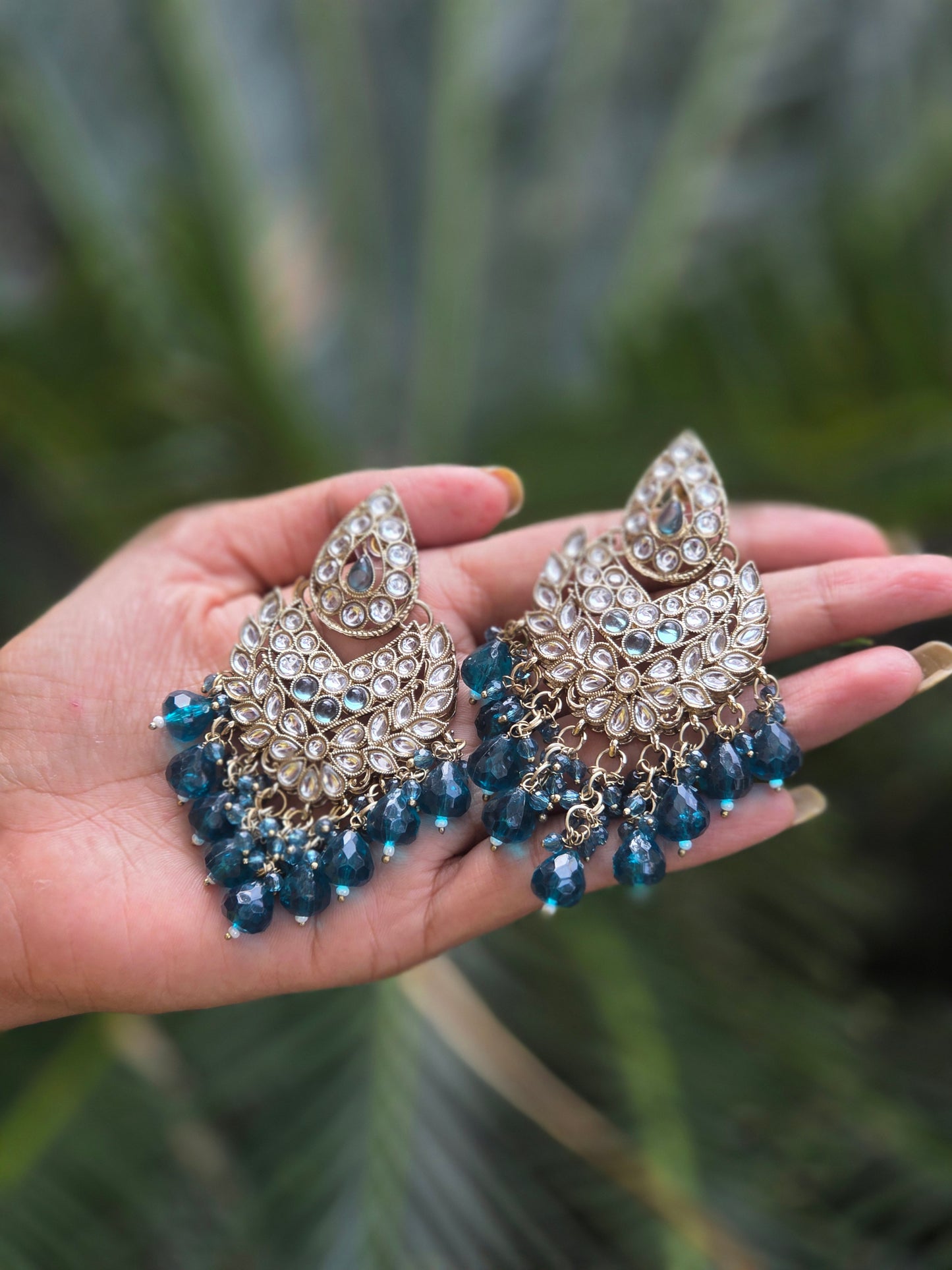 Mehendi-Gold Kundan Chandbali Earrings ER 781