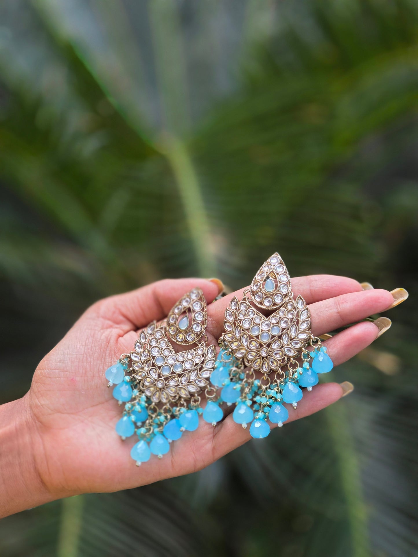 Mehendi-Gold Kundan Chandbali Earrings ER 781