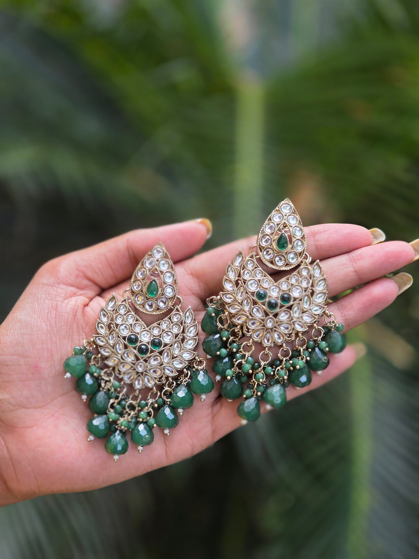 Mehendi-Gold Kundan Chandbali Earrings ER 781