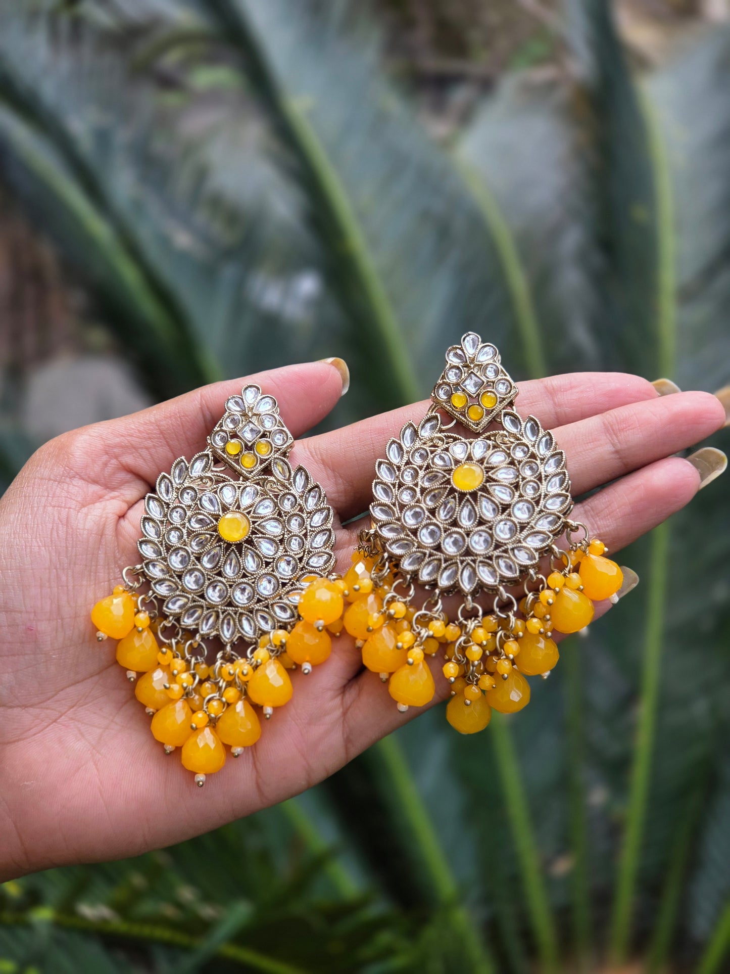 Mehendi Gold-Polish Kundan Chandbali Earrings ER 780