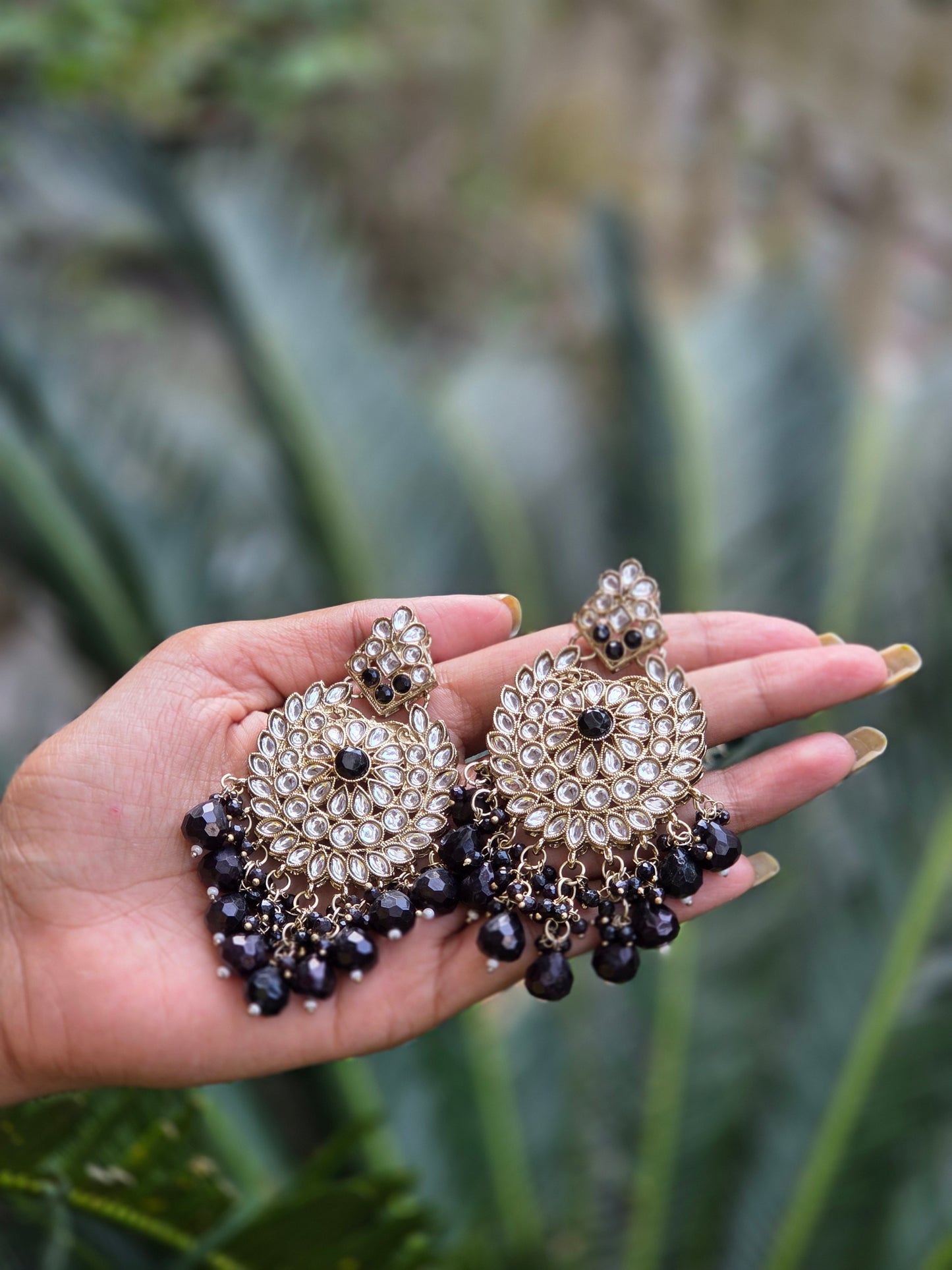 Mehendi Gold-Polish Kundan Chandbali Earrings ER 780