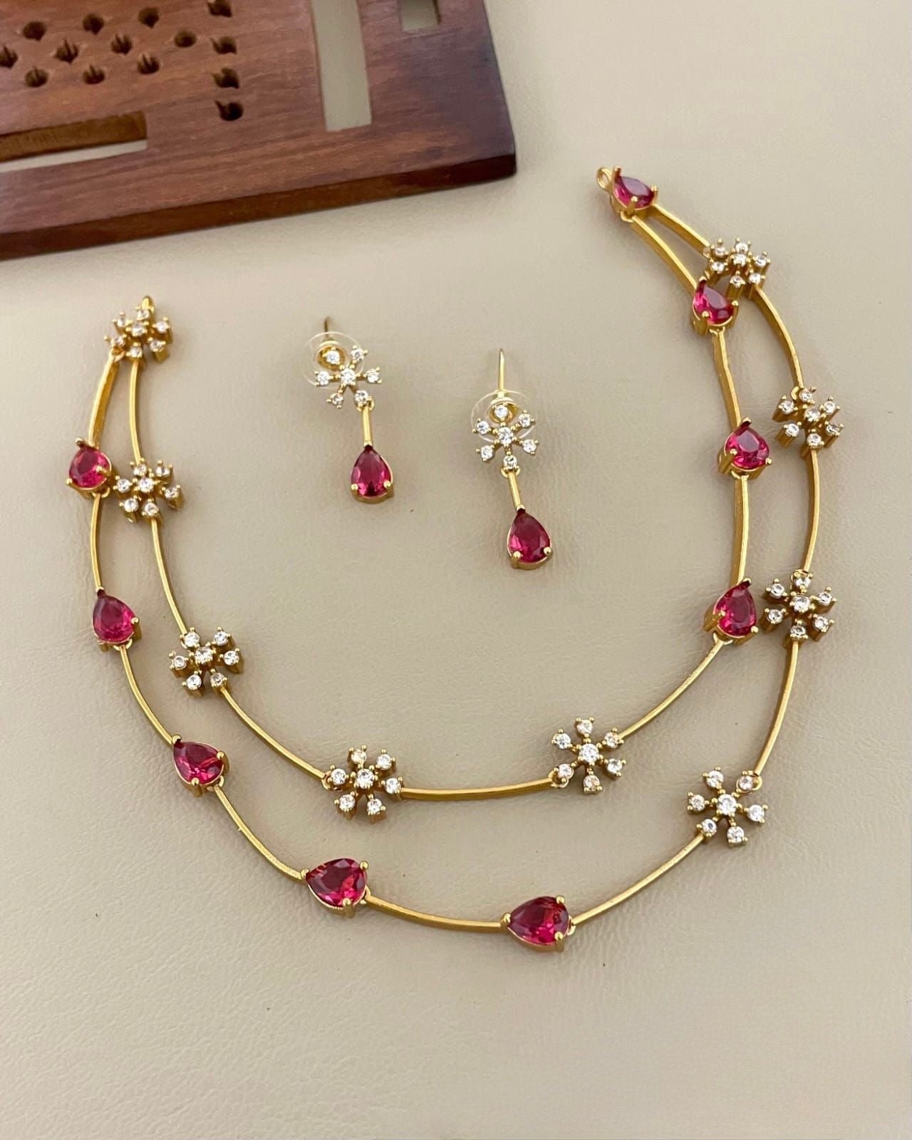 Gold-Toned Two-layer Stone-Studded Necklace 1457