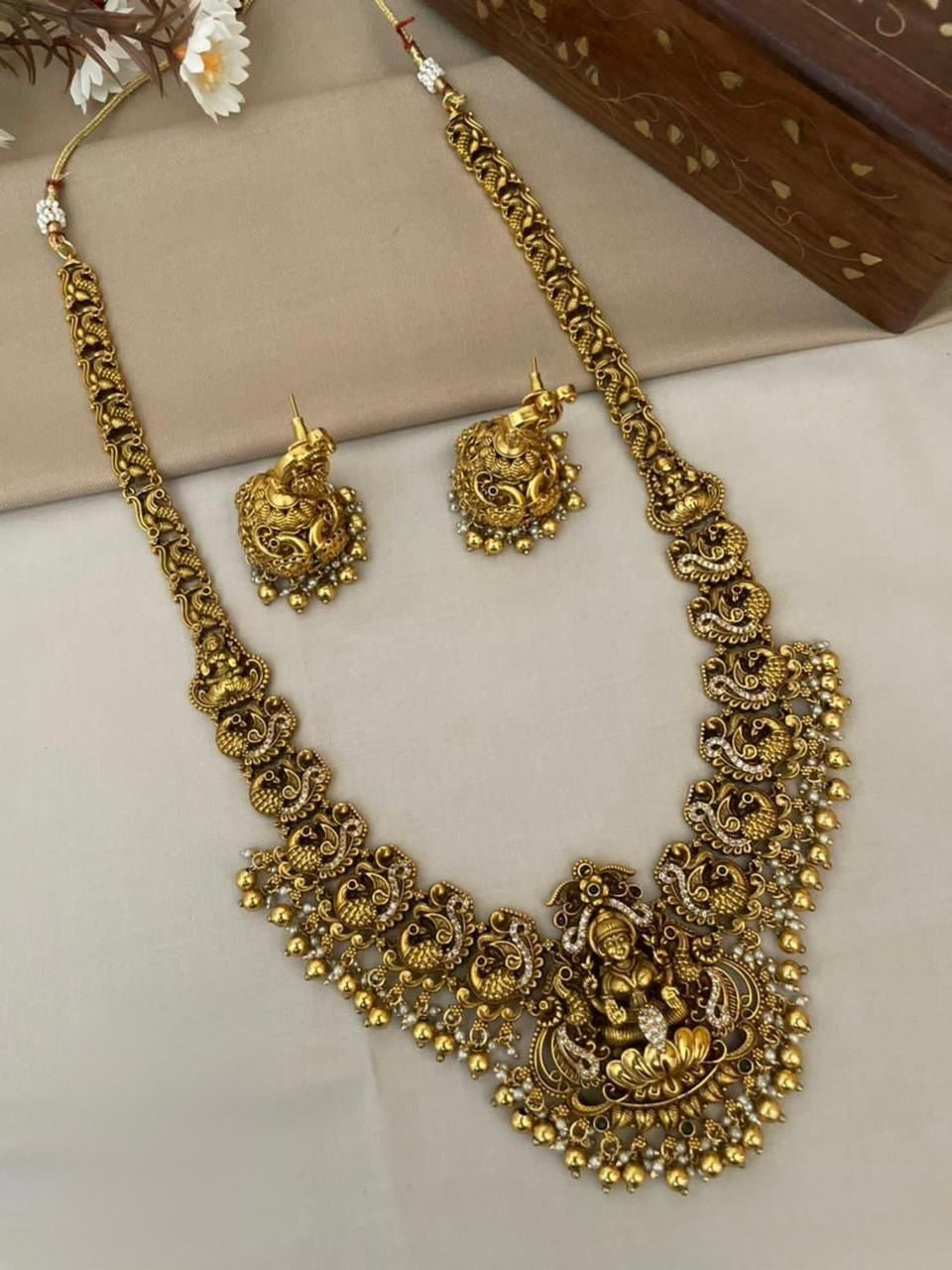 Glossy-Gold Finish AD Long Necklace 1261