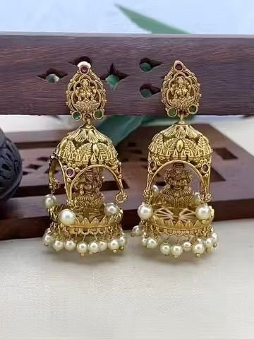 Gold-Toned Temple Lakshmi Earrings ER 897